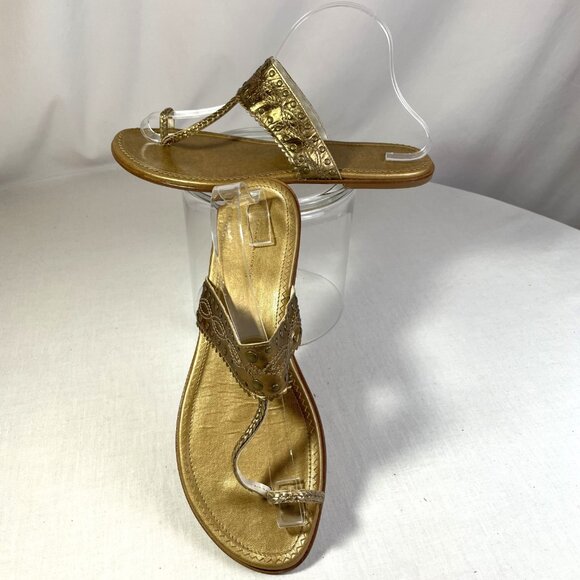 Banana Republic Western Flats Size 10 Bronze Thong Toe Ring Sandals Vintage 90s - Picture 2 of 12